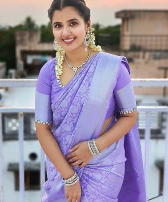 lavender silk blend banarasi saree with blouse  5
