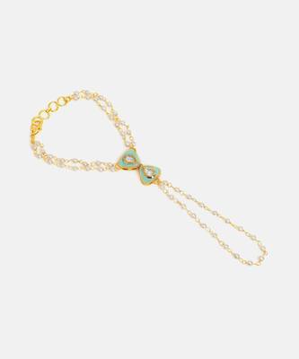 Gold plated kundan green stones haath phool 4