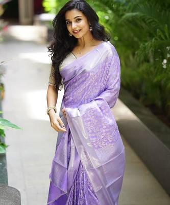lavender silk blend banarasi saree with blouse  3