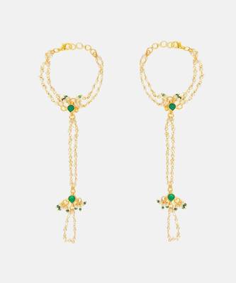Gold plated kundan green stones haath phool 3
