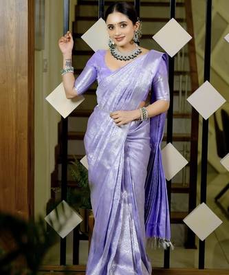 lavender silk blend banarasi saree with blouse  1