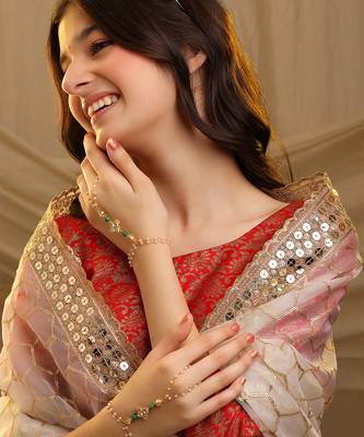 Gold plated kundan green stones haath phool 1