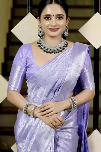 lavender silk blend banarasi saree with blouse 