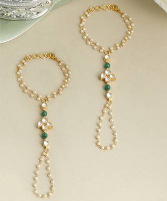 Gold plated kundan green stones haath phool 2
