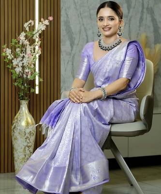 lavender silk blend banarasi saree with blouse  4