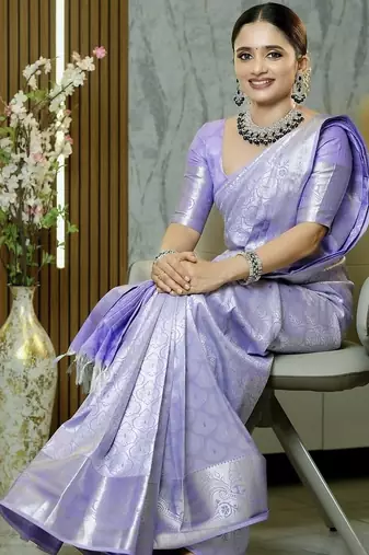 lavender silk blend banarasi saree with blouse 