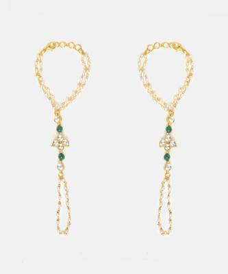 Gold plated kundan green stones haath phool 3