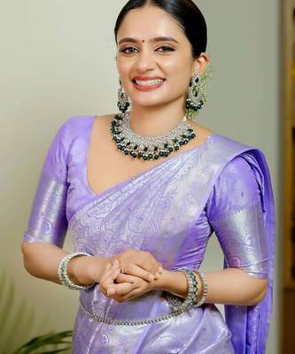 lavender silk blend banarasi saree with blouse  5