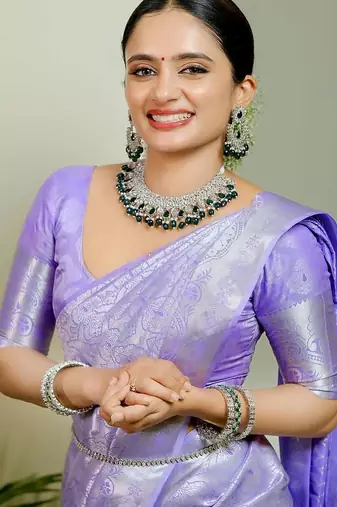 lavender silk blend banarasi saree with blouse 