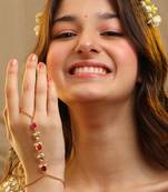 Gold plated kundan red stones haath phool