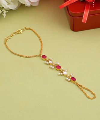 Gold plated kundan red stones haath phool 2