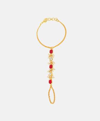 Gold plated kundan red stones haath phool 3