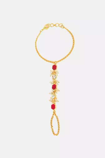 Gold plated kundan red stones haath phool