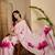 Women's pink crepe printed saree with unstitched blouse piece