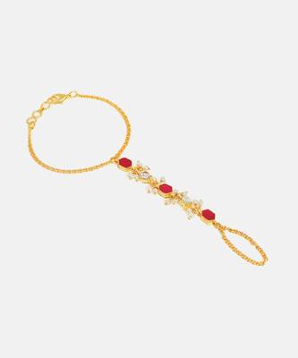 Gold plated kundan red stones haath phool 4