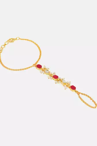Gold plated kundan red stones haath phool