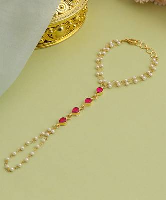 Gold plated kundan red stones haath phool 2