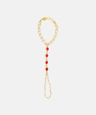 Gold plated kundan red stones haath phool 3