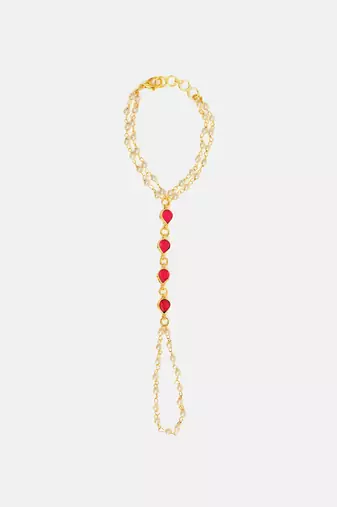 Gold plated kundan red stones haath phool