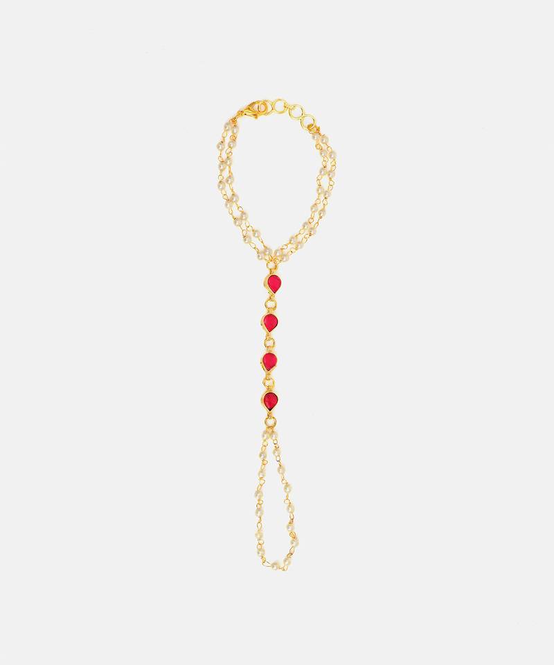 Gold plated kundan red stones haath phool