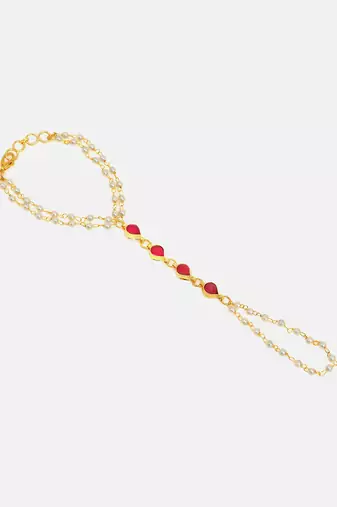 Gold plated kundan red stones haath phool