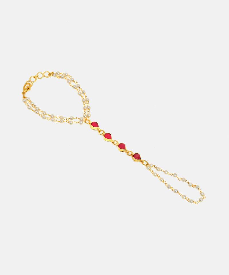 Gold plated kundan red stones haath phool