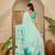 Women's sea green crepe printed saree with unstitched blouse piece