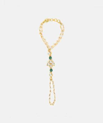 Gold plated kundan green stones haath phool 3