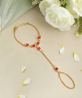 Gold plated kundan red stones haath phool 2