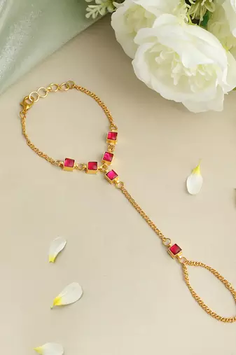 Gold plated kundan red stones haath phool