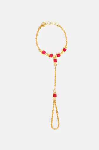 Gold plated kundan red stones haath phool