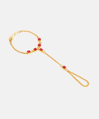 Gold plated kundan red stones haath phool 4