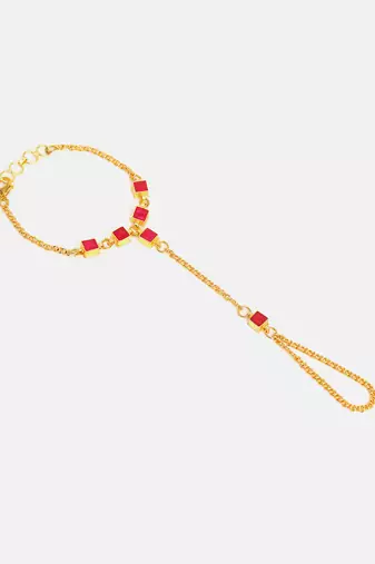 Gold plated kundan red stones haath phool