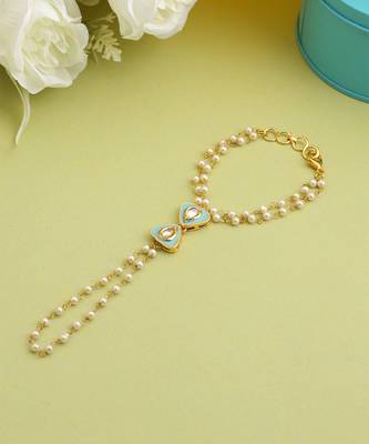 Gold plated kundan green stones haath phool 2