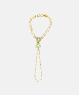 Gold plated kundan green stones haath phool 3