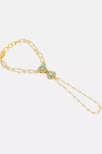 Gold plated kundan green stones haath phool