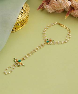 Gold plated kundan green stones haath phool 2