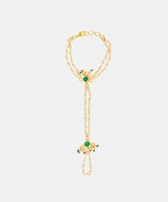 Gold plated kundan green stones haath phool 3