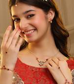 Gold plated kundan red stones necklace set