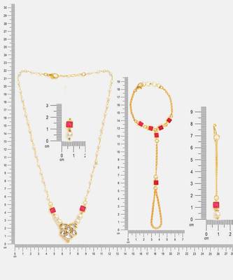 Gold plated kundan red stones necklace set 3