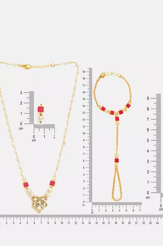 Gold plated kundan red stones necklace set