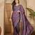 Women's lavender satin embellished saree with unstitched blouse piece