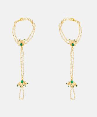 Gold plated kundan green stones earrings 4