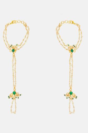 Gold plated kundan green stones earrings