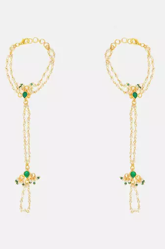 Gold plated kundan green stones earrings