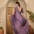 Women's lavender satin embellished saree with unstitched blouse piece