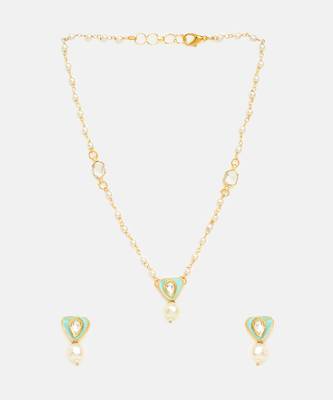 Gold plated kundan green stones necklace set 3