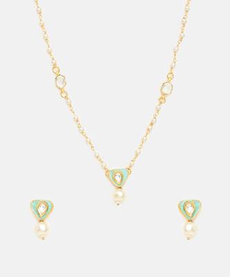 Gold plated kundan green stones necklace set 4