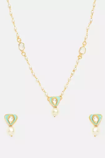 Gold plated kundan green stones necklace set