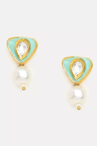 Gold plated kundan green stones necklace set